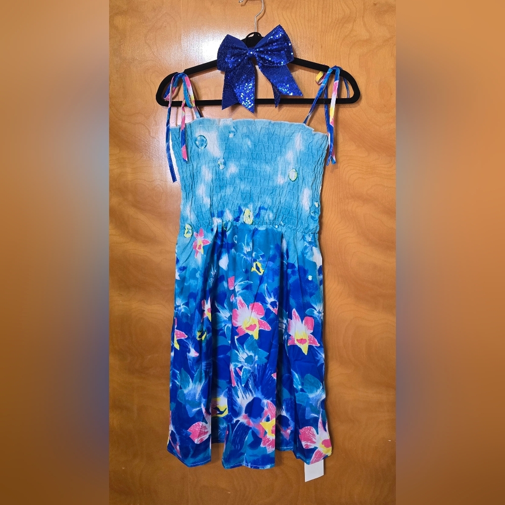 Women's Small Beach Spaghetti Straps Sundress Blue Pink Floral Summer Dress NWT - Picture 9 of 16